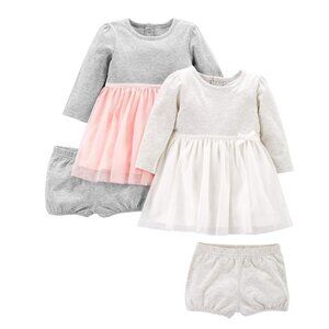 Baby Girl 18 Month 2-Pack Pink/Grey & White/Grey Long Sleeve Dresses w/ Bloomers